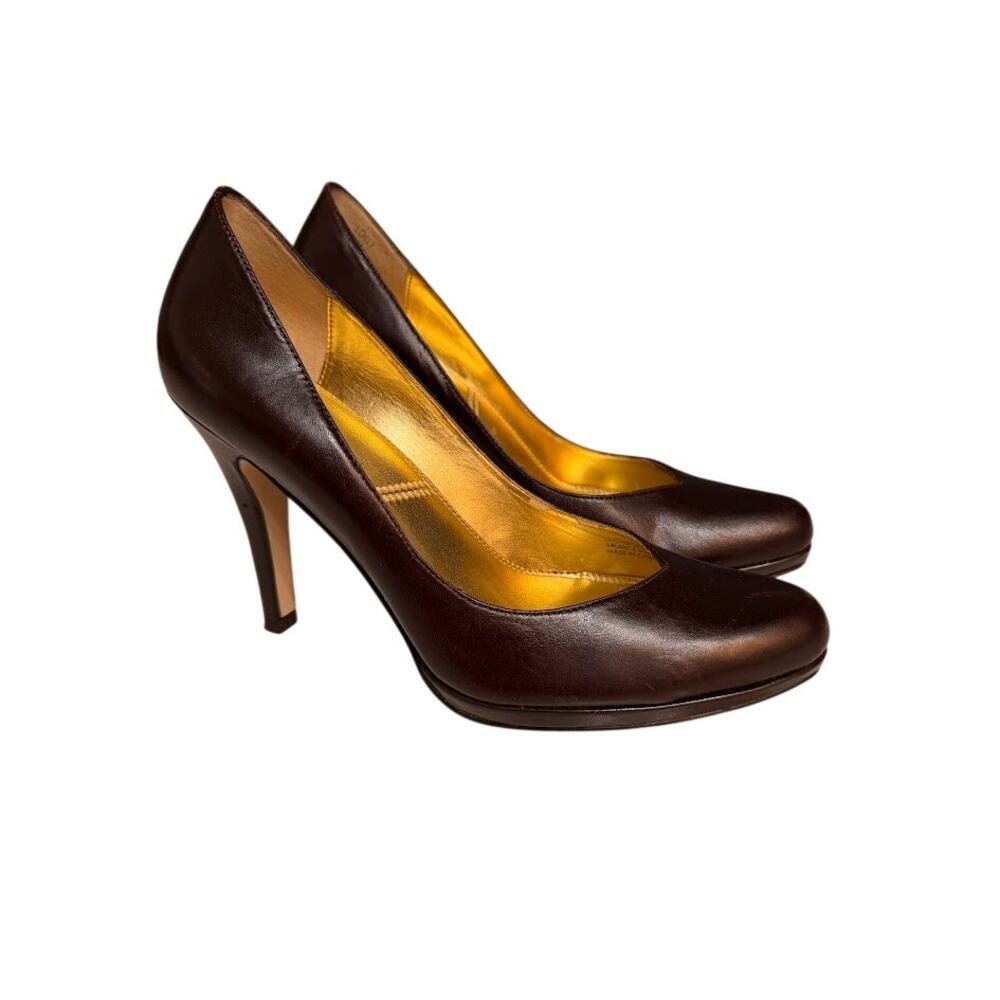 Tahari Lolly Women's Pump Brown Leather Almond Toe Stiletto 3in Heel US 6 1/2